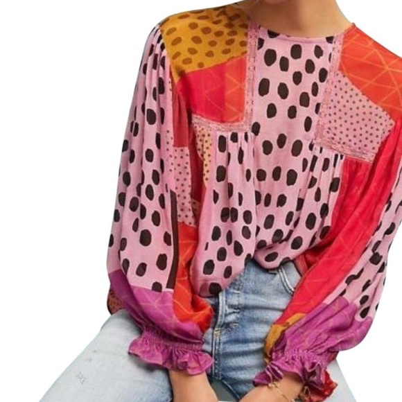 eclectic leopard peasant blouse
